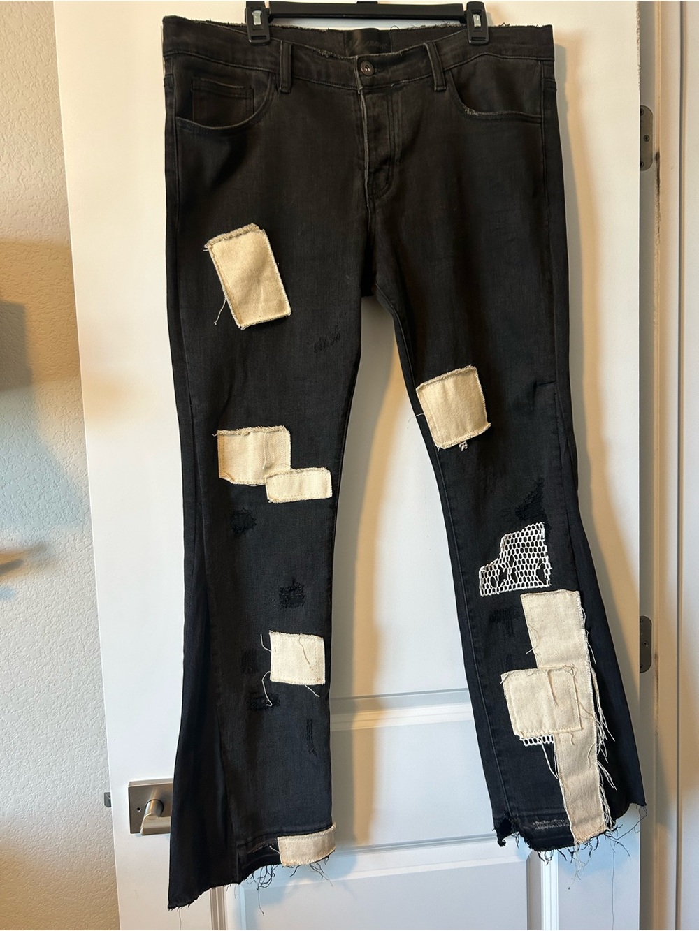 Valabasas Black Patchwork Stacked Distressed Jeans Men’s Size 36